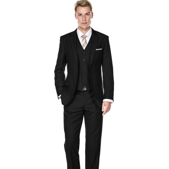 Mens Vested Smart Modern Fit Suit Black - Picture 1 of 2